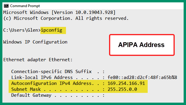 Figure 4.23 – APIPA address on a client
