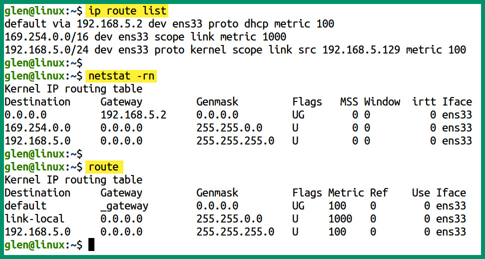 Figure 4.38 – Routing table of a Linux-based device
