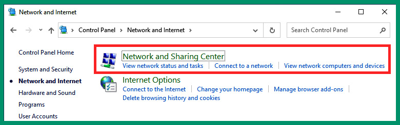 Figure 4.41 – The Network and Internet menu
