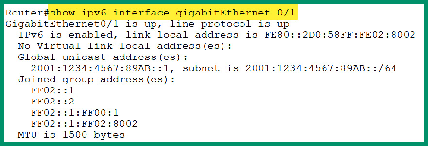 Figure 4.53 – Verifying the IPv6 address on an interface
