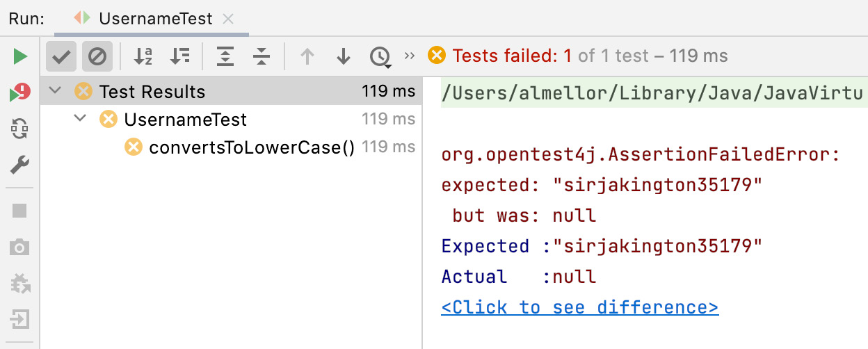 Figure 5.1 – Output from the JUnit test runner