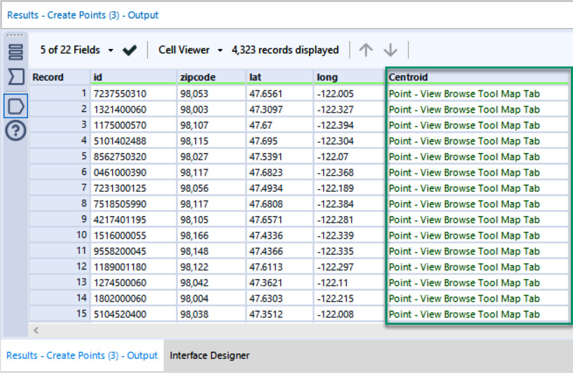 Figure 8.3 – Selected output from the Create Points tool in the Results window
