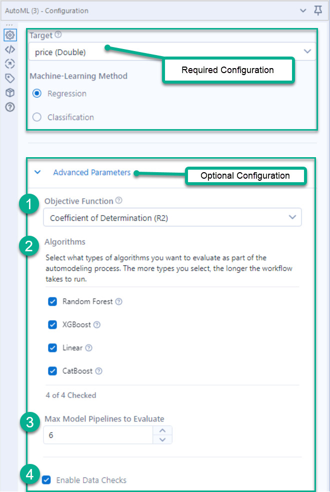 Figure 8.10 – Configuration of the AutoML tool
