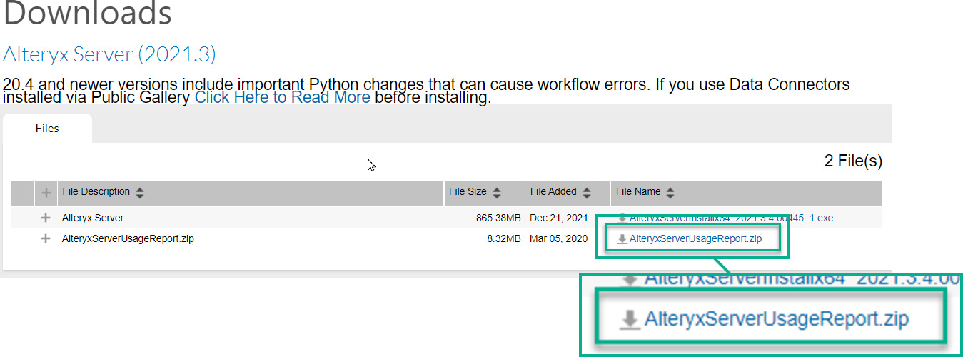 Figure 10.1 – The Server usage report downloaded from the Alteryx Downloads website
