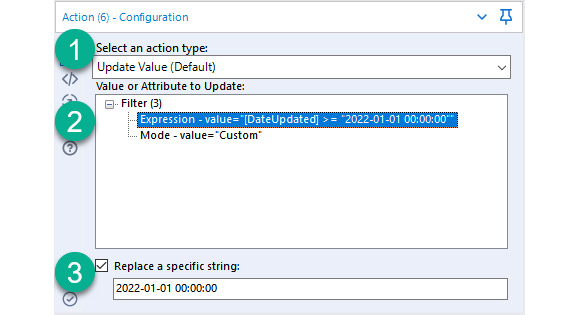 Figure 10.13 – Configuration of the action tool to update the date filter
