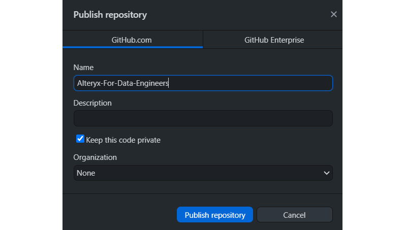 Figure 10.20 – Git Publish repository window to save our project
