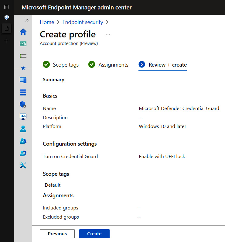 Figure 3.15 – Microsoft Defender Credential Guard profile in Endpoint Security
