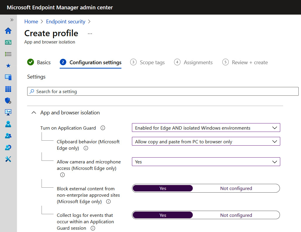 Figure 3.20 – App and browser isolation profile in Microsoft Endpoint Manager Endpoint security  
