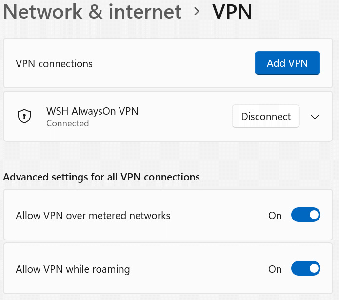 Figure 4.8 – Windows 11 VPN connection
