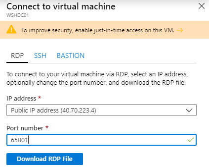 Figure 4.22 – Connect to virtual machine menu in Azure VM overview
