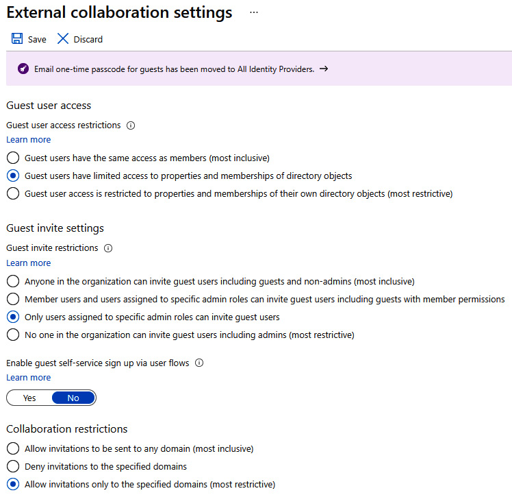 Figure 5.5 – The Azure AD Guest user access settings
