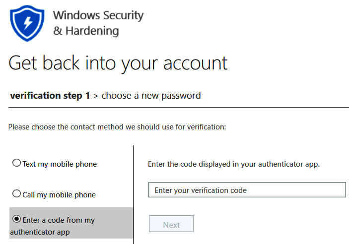 Figure 5.15 – The self-service password reset portal asking for additional security verification
