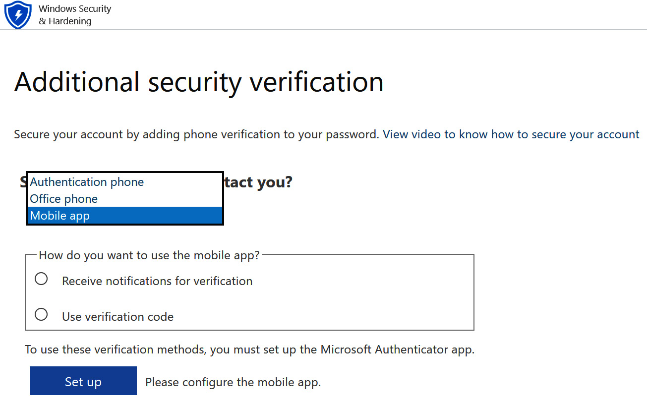 Figure 5.22 – Setting up MFA for the first time
