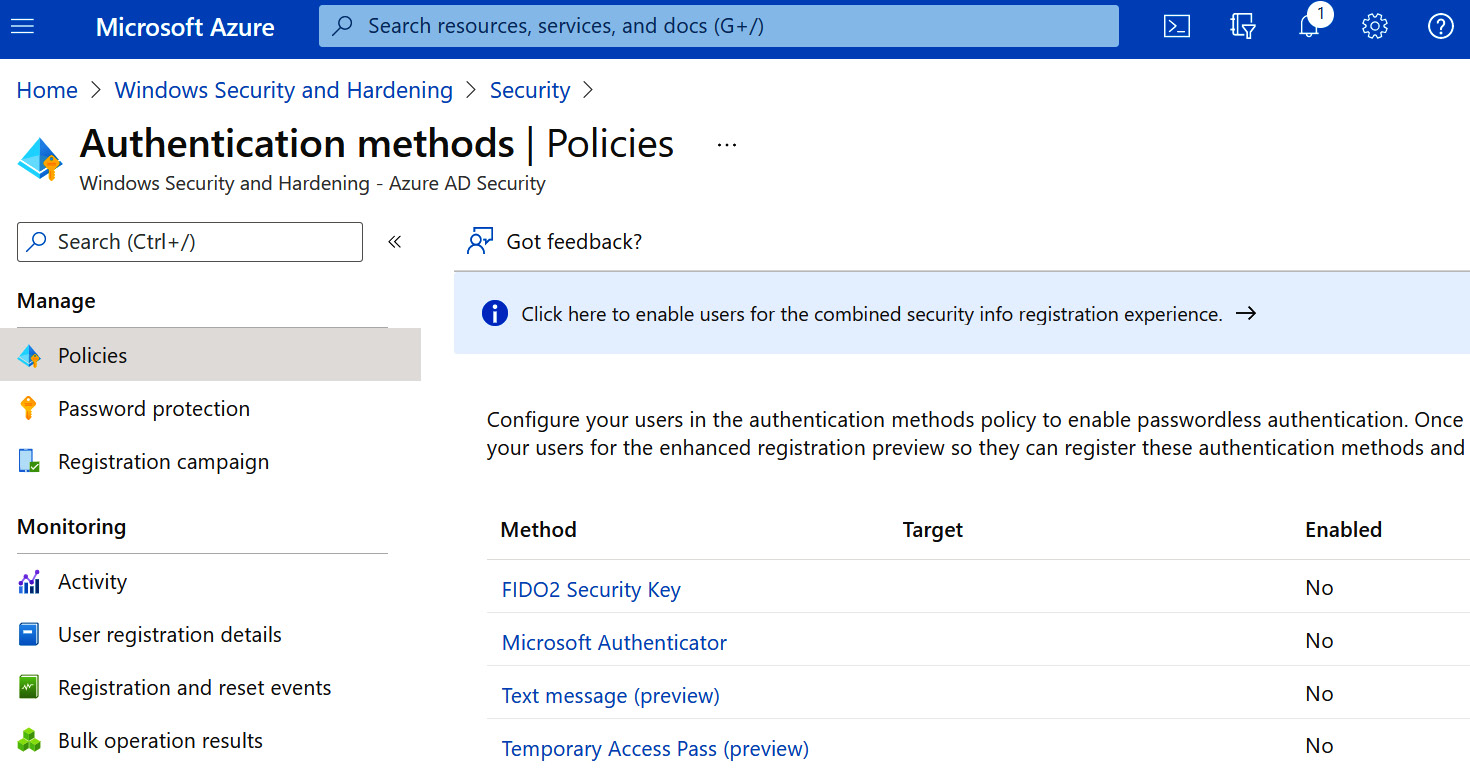 Figure 5.23 – Passwordless authentication in Azure AD
