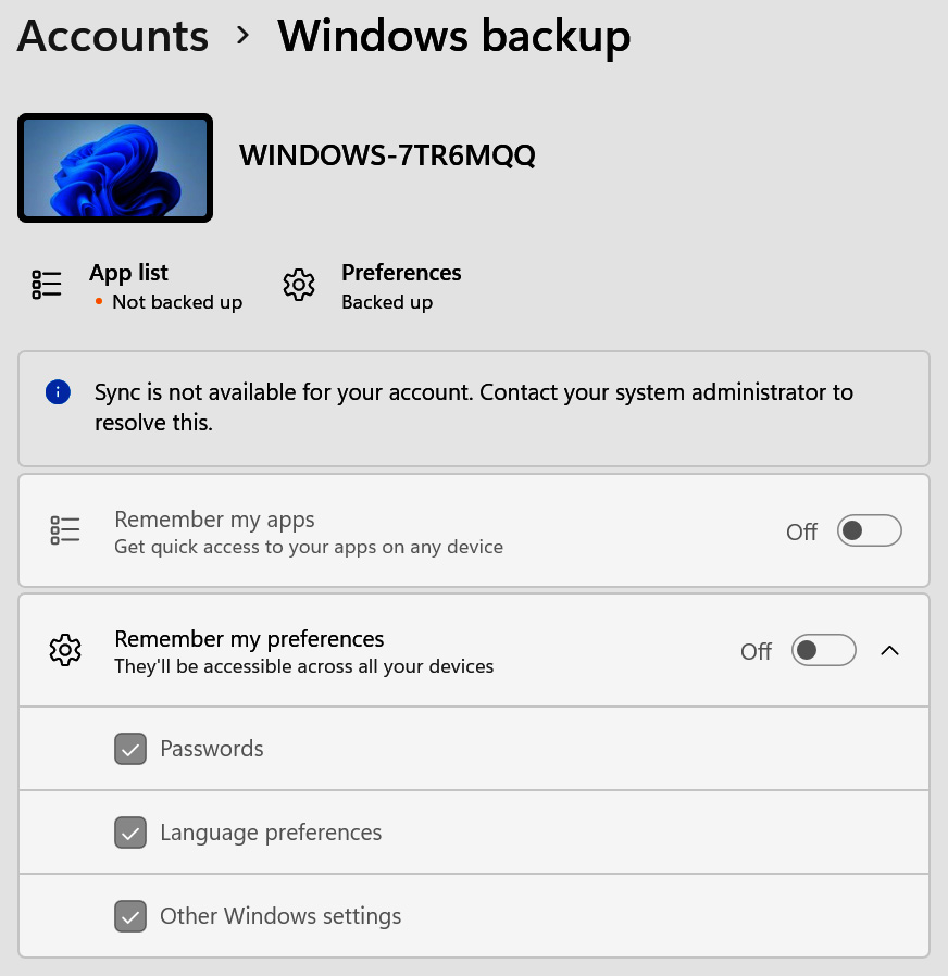 Figure 7.4 – Windows backup in Windows Settings
