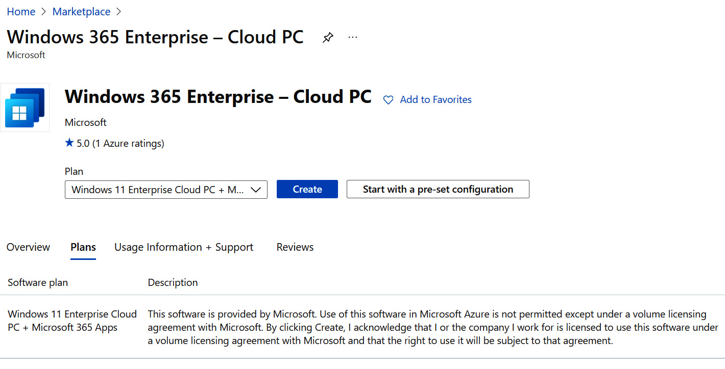 Figure 7.17 – Windows 365 Enterprise Cloud PC marketplace images
