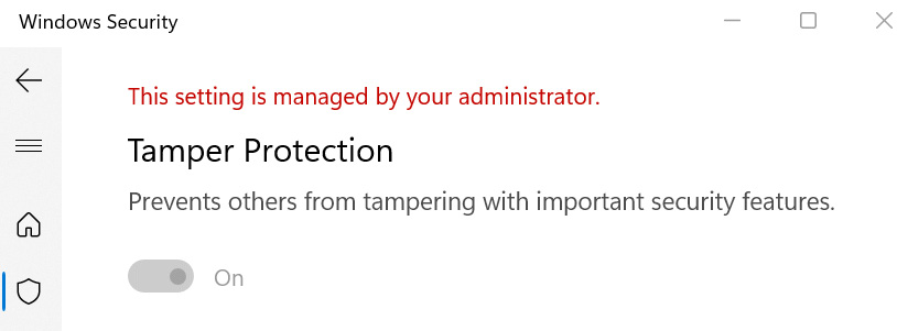 Figure 9.26 – Tamper Protection in Windows Security
