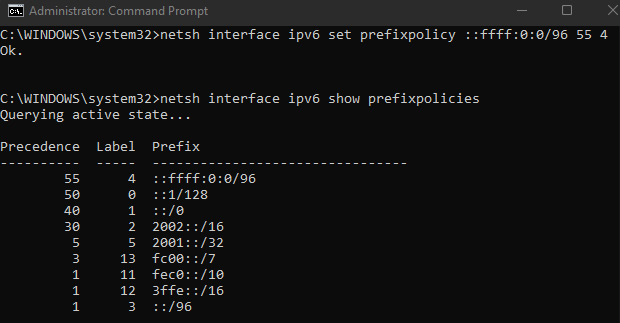 Figure 10.28 – IPv4 priority in the prefix policy
