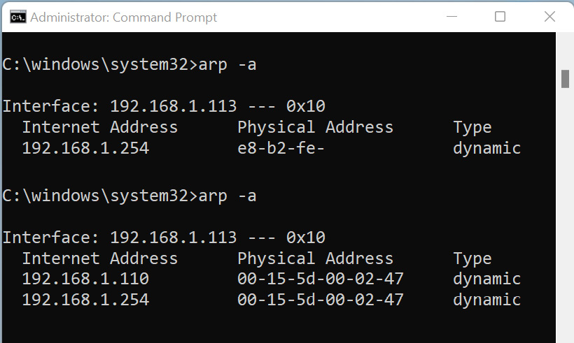 Figure 10.31 – Output of the ARP cache
