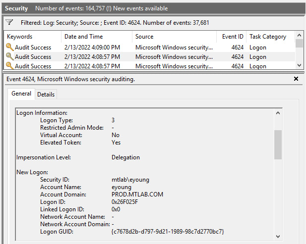 Figure 11.9 – Event 4624: successful logon in Event Viewer
