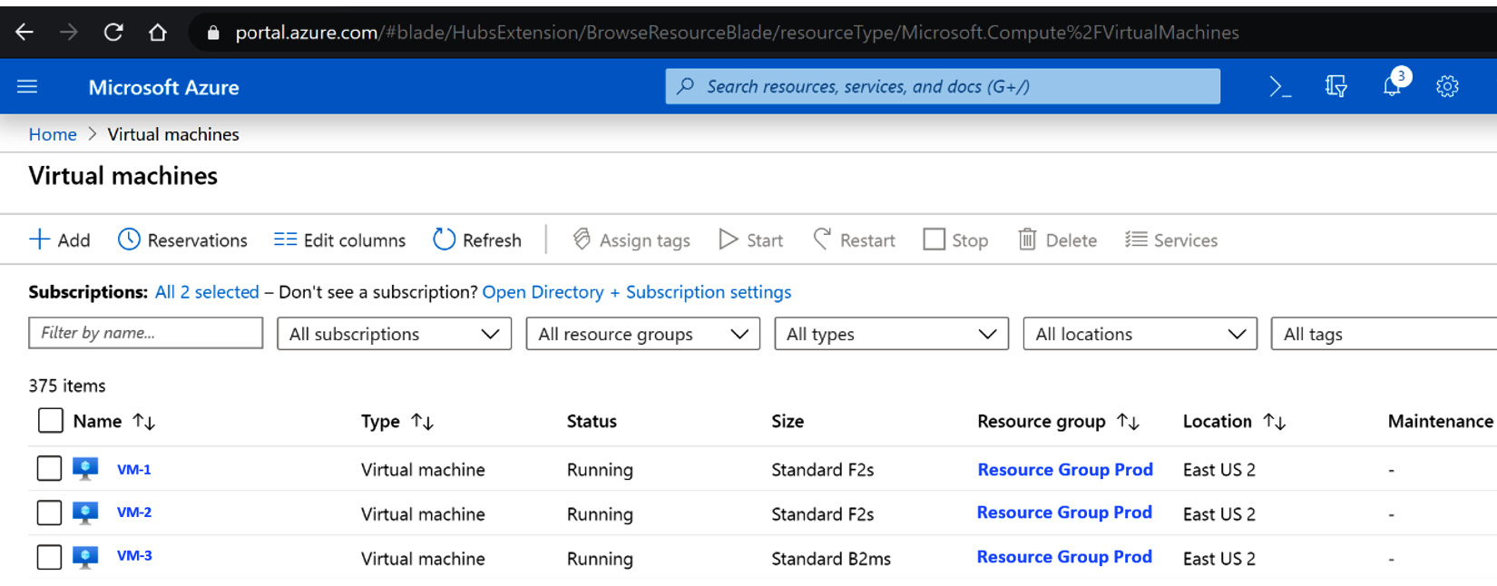 Figure 11.13 – Microsoft Azure portal Virtual machines page
