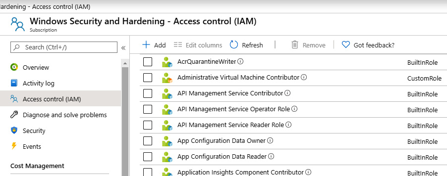 Figure 11.15 – Administrative Virtual Machine Contributor custom role
