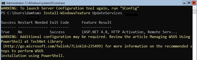 Figure 12.2 – Installing WSUS in Server Core
