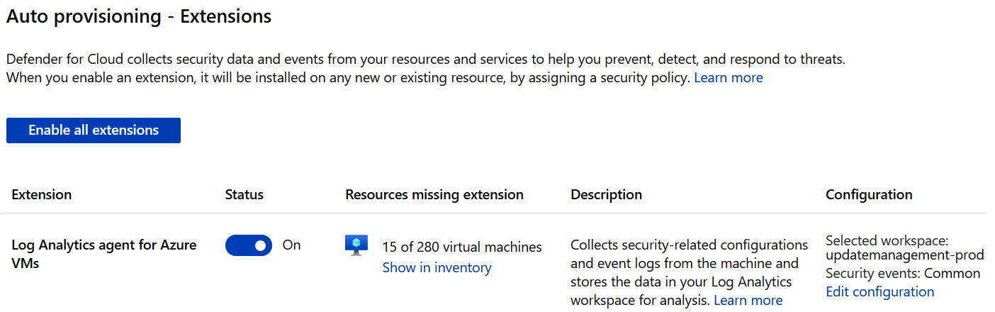 Figure 12.14 – Microsoft Defender for Cloud – Auto provisioning
