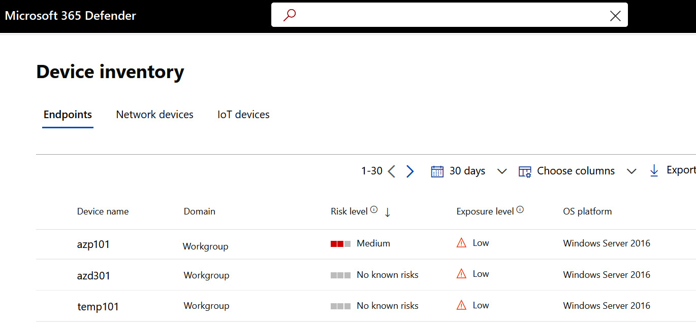 Figure 12.18 – Microsoft 365 Defender – Device inventory
