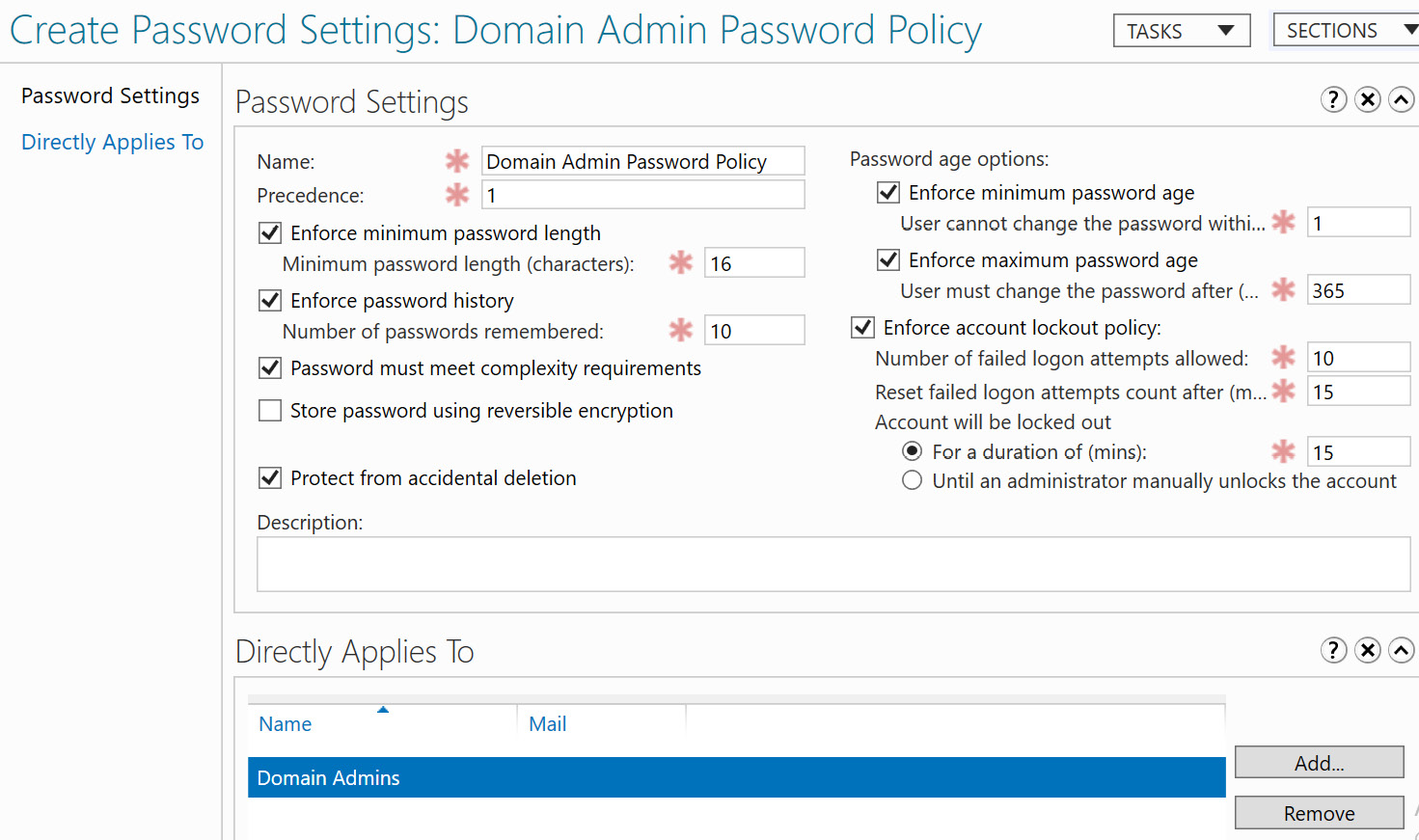 Figure 12.27 – Fine-grained password policy in Active Directory
