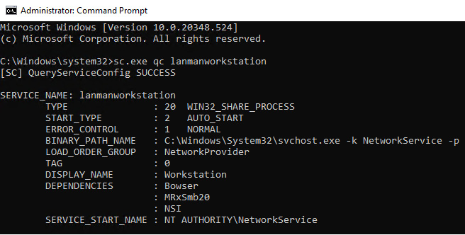 Figure 12.39 – Status of the SMB client on Windows Sever
