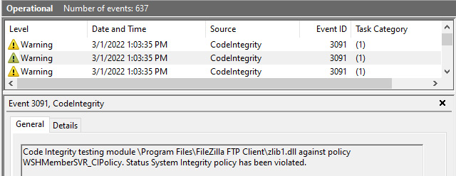 Figure 12.44 – CodeIntegrity – Operational logs
