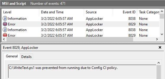 Figure 12.47 – AppLocker logs in Event Viewer
