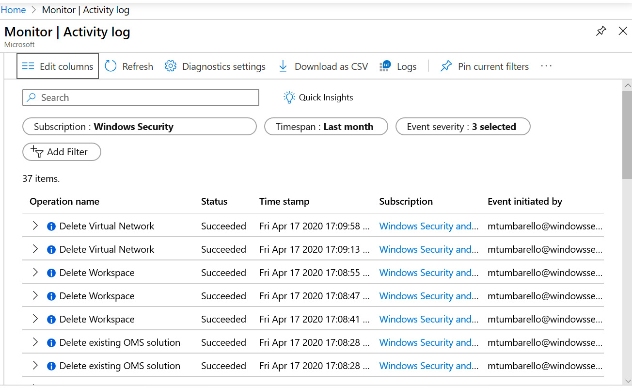 Figure 13.17 – An Azure activity log
