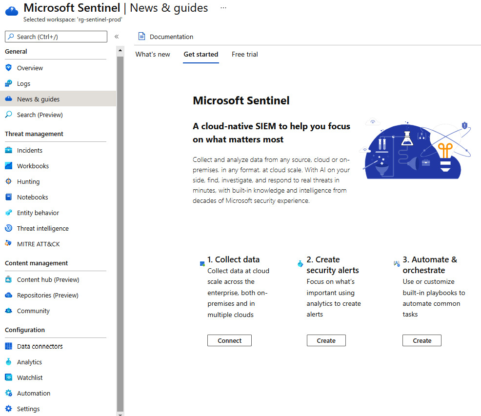 Figure 14.25 – The Microsoft Sentinel console 
