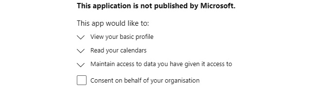 Figure 7.2 – Additional Calendars.Read permissions requested
