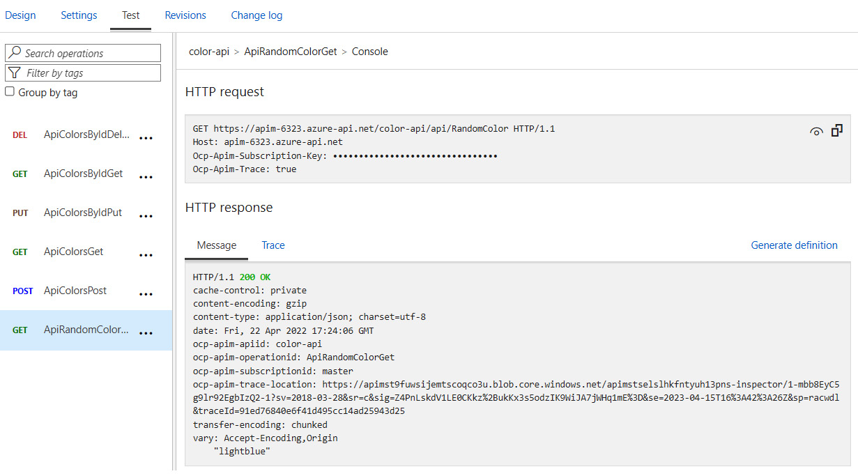 Figure 11.4 – Testing a connected API and observing the output
