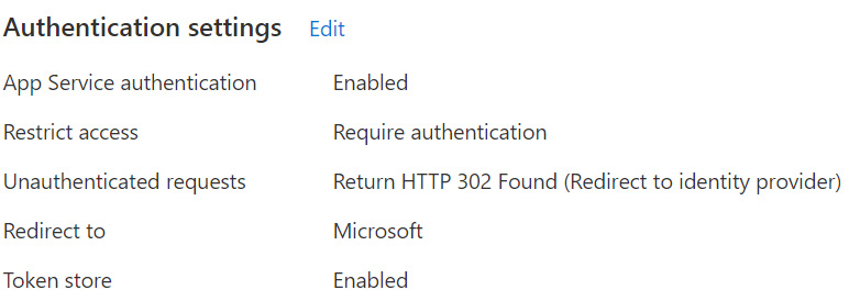 Figure 3.11 – Authentication settings summary showing the 302 status configuration
