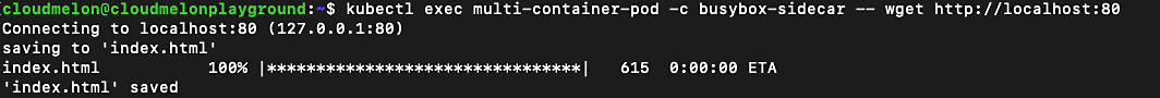 Figure 7.2 – Connecting to the nginx container from the busybox sidecar
