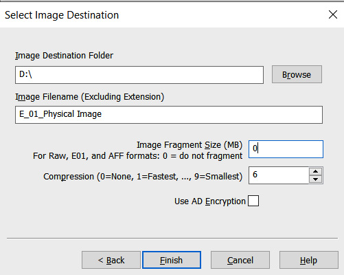 Figure 8.17 – FTK Imager Select Image Destination window
