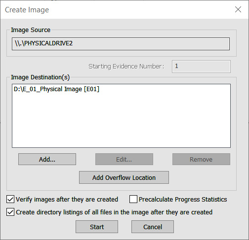 Figure 8.18 – FTK Imager Create Image window
