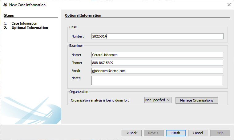 Figure 11.4 – New Case Information – Optional Information
