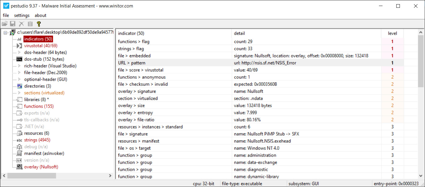 Figure 16.4 – PEStudio indicators view
