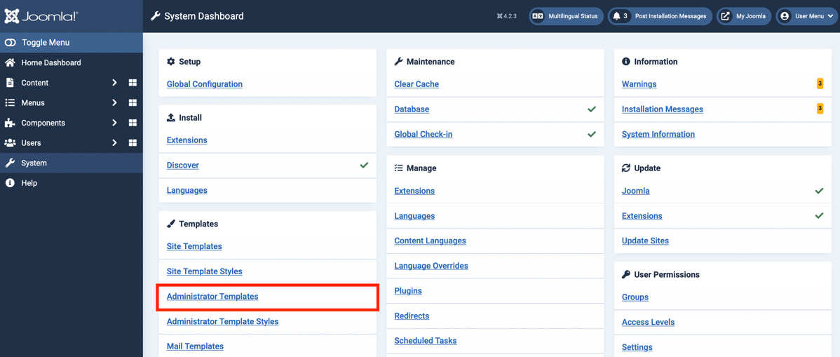 Figure 12.12 – System Dashboard | Administrator Templates