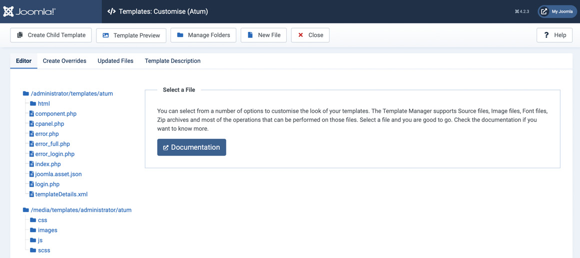 Figure 12.14 – Administrator Templates | Atum Details and Files | Editor