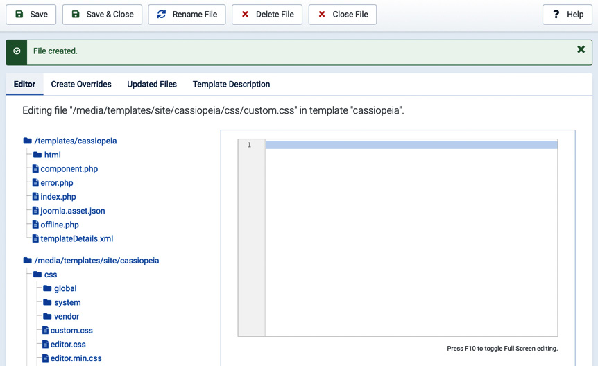 Figure 13.14 – Overrides | custom.css file editing window