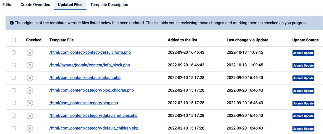 Figure 13.3 – Overrides | Updated Files – List of changed files