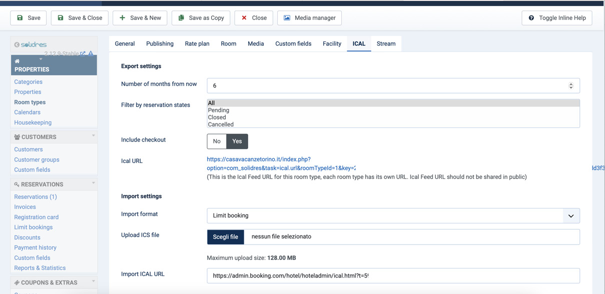 Figure 19.6 – Solidres | iCal import and export features