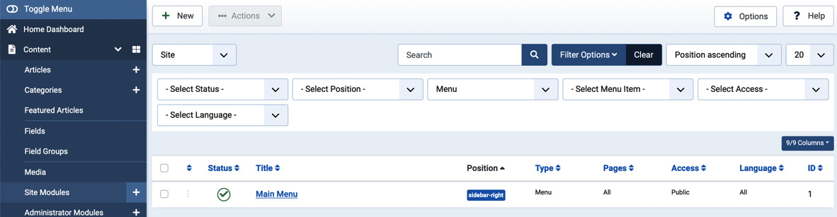 Figure 8.10 – Modules | Menu