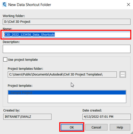 Figure 3.5 – New Data Shortcut Folder dialog box
